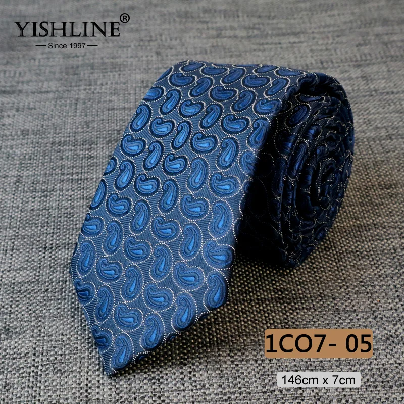 1CO7-5 YISHLINE модный мужской галстук 7 см с узором пейсли, Классический Цветочный галстук, 1200 иглы, галстуки для шеи, галстук для жениха, Свадебный галстук, обтягивающий синий и красный цвета - Цвет: 1CO7-5