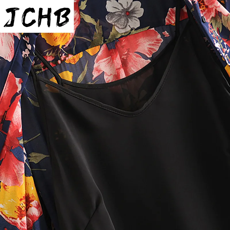 

SHZQJCHB Floral Print Boho Chiffon Dress Women Turn Down Collar Loose Shirt Dress Long Sleeve Pleated Beach Dresses Lady Vestido