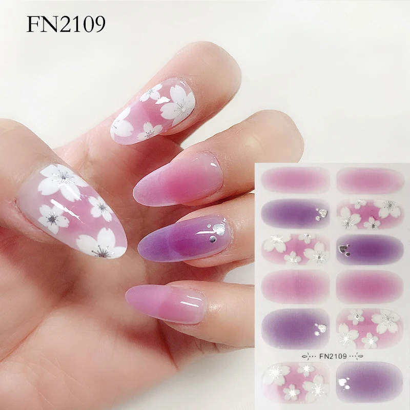 

12tips Purple Flowers Full Cover Stickers for Nails Korea Nail Sticker Nail Art Wraps Decorations DIY Manicure Slider Nail