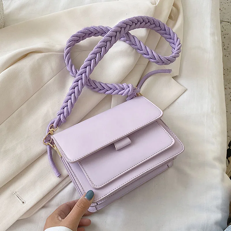 Маленькие плетеные сумки на ремне через плечо для женщин однотонные Модные