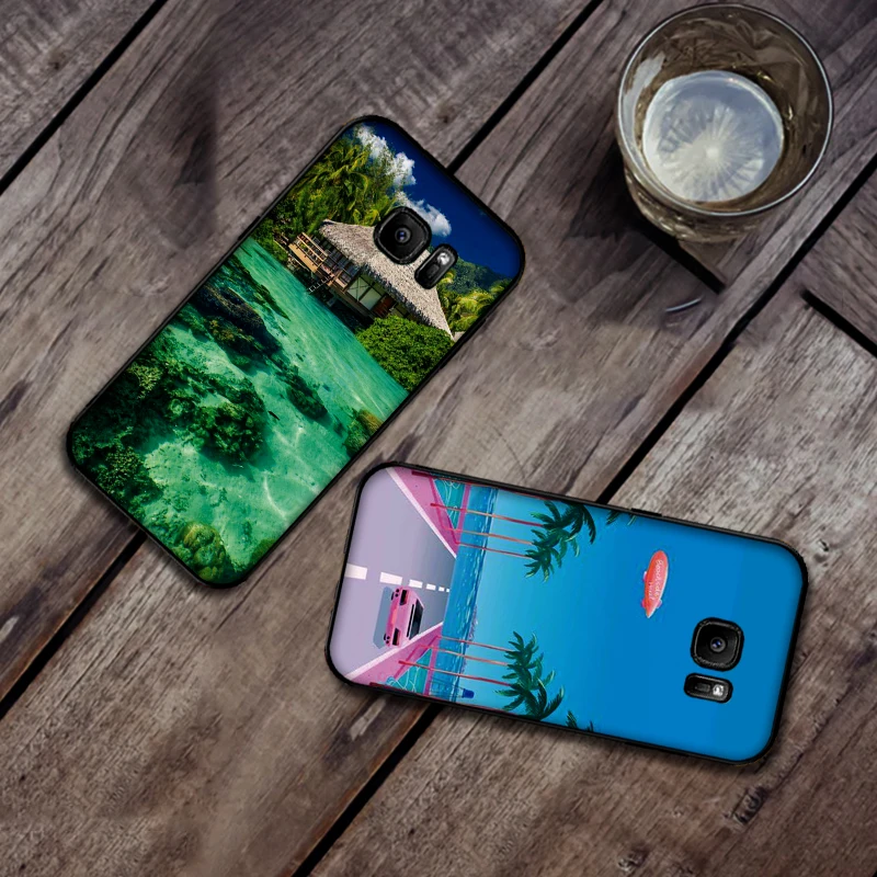 for Samsung M10 M20 M30 S6 S7 Edge S10 S9 S8 PLUS Plus Cover palm trees Sea | Мобильные телефоны и аксессуары