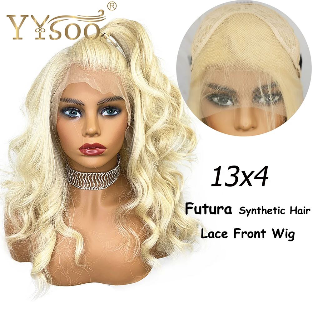 YYsoo 613 Blonde13x4 без клея синтетические кружевные передние парики объемная волна Futura