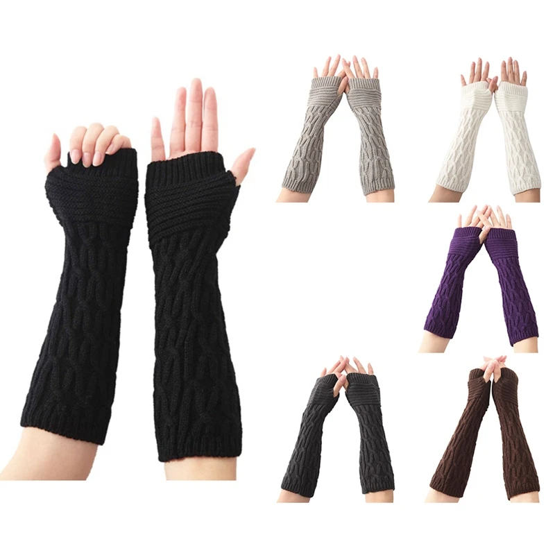 

Women's Fingerless Gloves Striped Twisted Solid Warm Knitted 30Cm