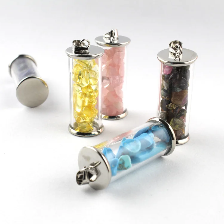 

Wish Bottle Necklace Pendant Love Drift Bottles Pendant Transparent Glass Natural Crystal Gravel Pendant Color