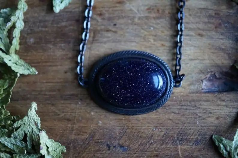 

Blue Goldstone Victorian Necklace-boho Choker Necklace-Crystal Choker-Witch Moon Goddess Necklace/Crystal Necklace-Celestial