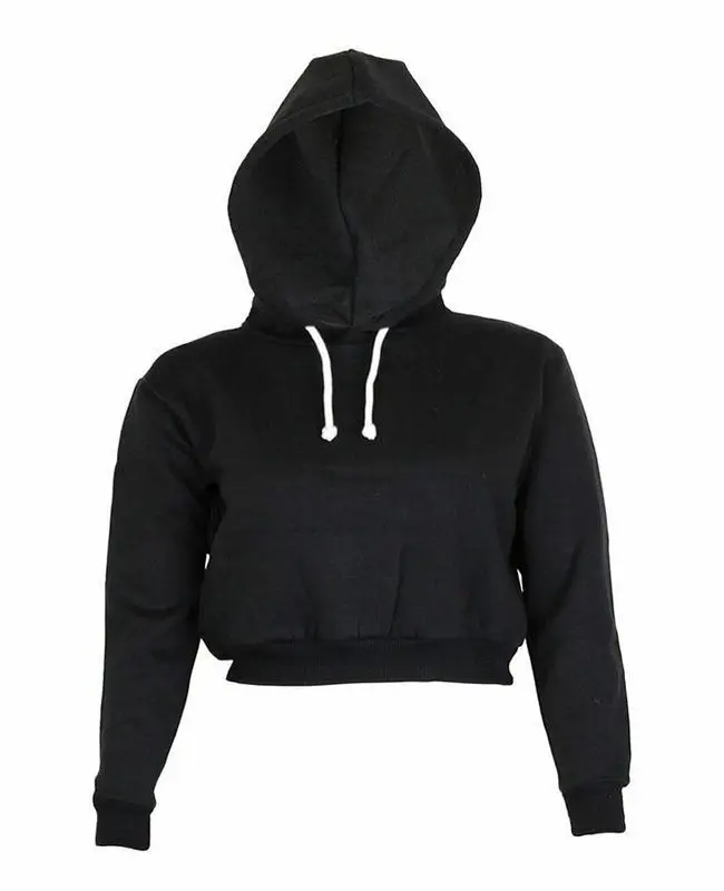 Women Sweatshirt Solid Crop Hoodie Long Sleeve Short Hooded Pullover Coat Casual Sweatshirt Top Clubwear Sports Wear