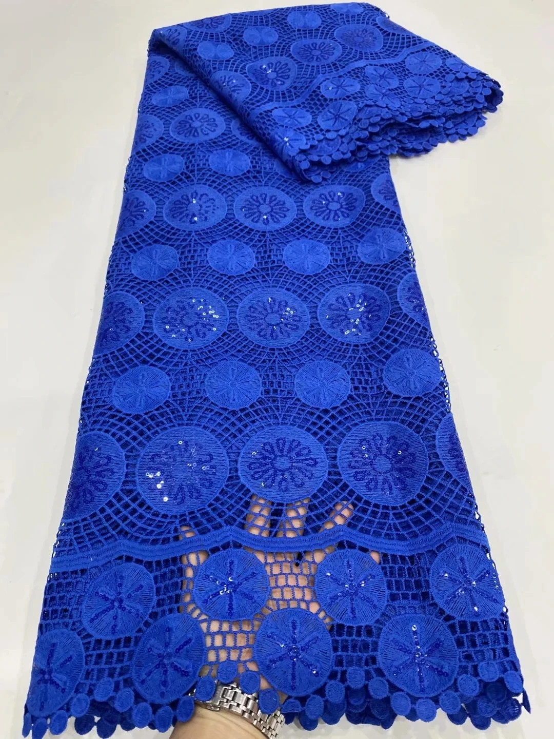 

African Guipure Cord Lace Fabric 2021 High Quality Lace Material Nigerian French Lace Fabrics With Sequins For Wedding