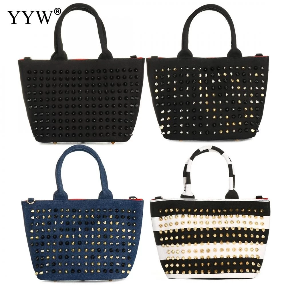 

Женская Холщовая Сумка в полоску, с заклепками, в стиле панк