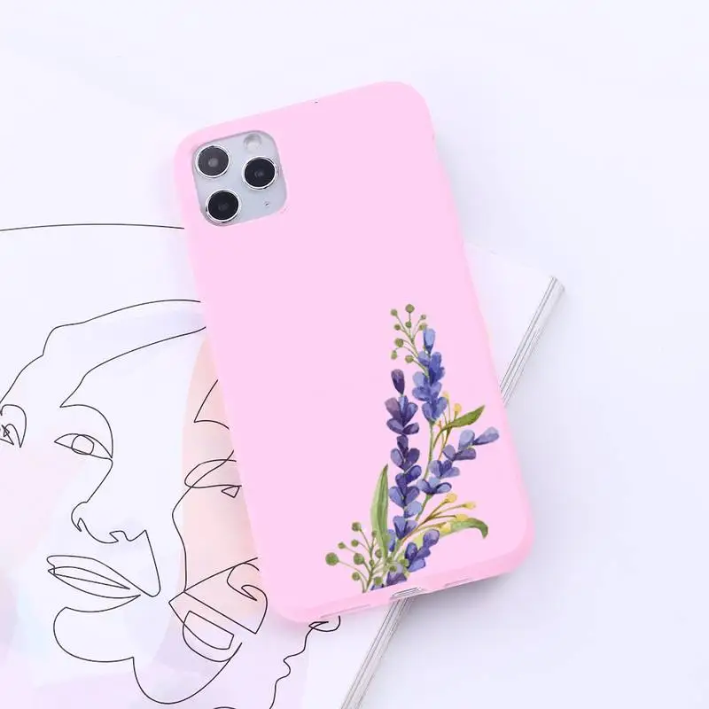 

Simple Lavender Purple Flowers Phone Case Candy Color for iPhone 6 7 8 11 12 s mini pro X XS XR MAX Plus