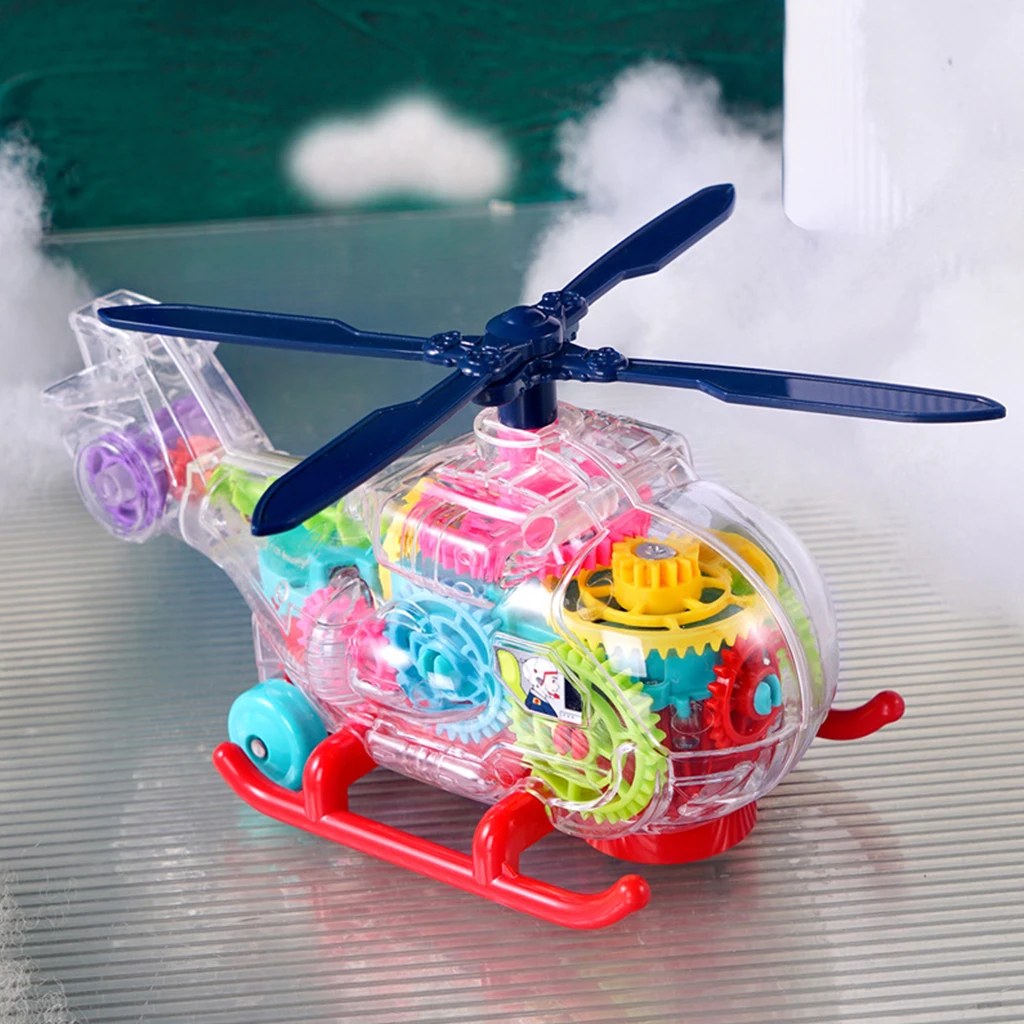 

Универсальная игрушка-вертолет с прозрачной шестерней, модель со звуком, вращающееся освещение, обучение музыке, координация рук и глаз для...