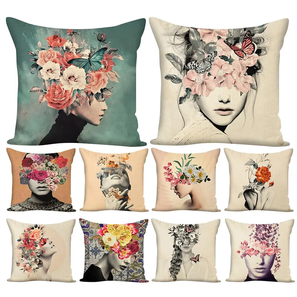 

45x45cm Square Flower Girl Throw Pillow Case Cushion Cover Home Car Sofa Decor