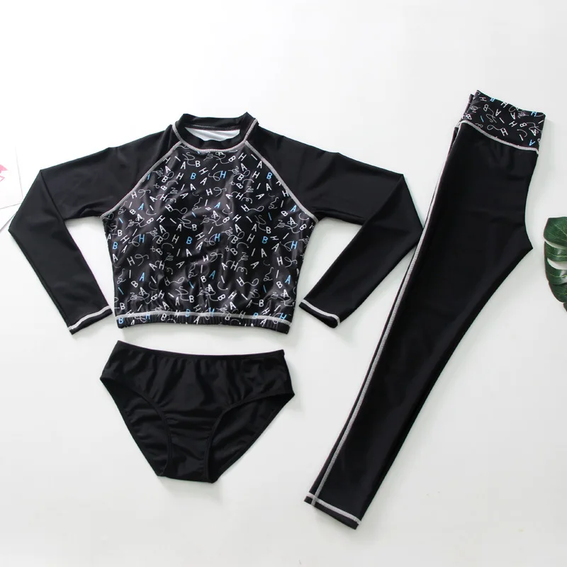 3 шт./компл. купальники с Длинными Рукавами Rashguard женское танкини укороченный топ