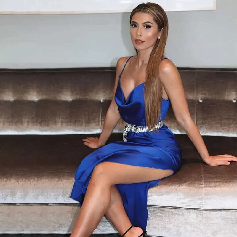 Женское сексуальное шелковое атласное платье на бретельках 2020 High Street Lady без