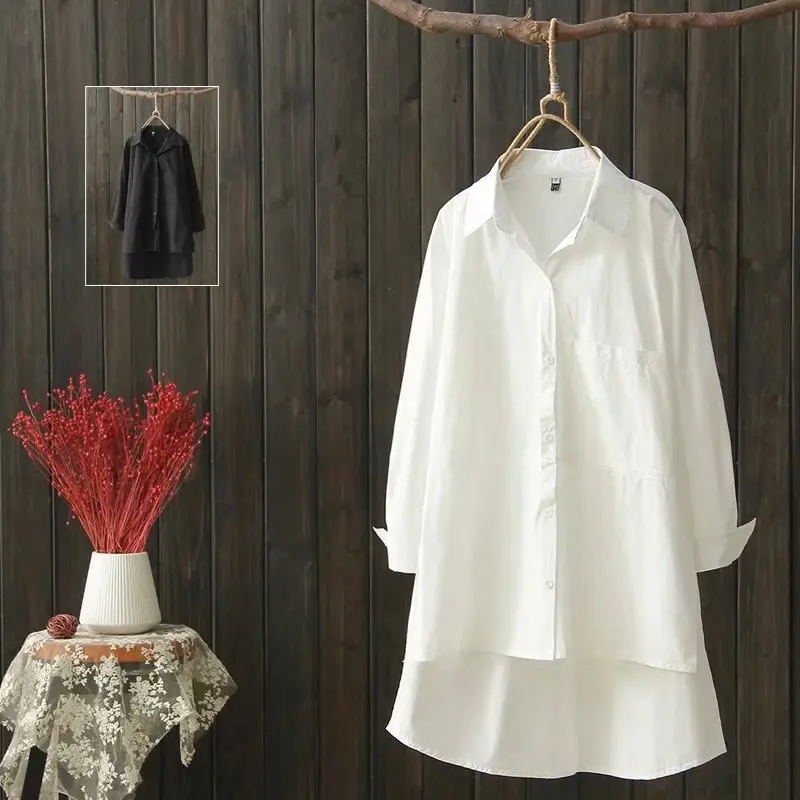 Повседневные блузки размера плюс осень 2019 женские модные свободные хлопковые