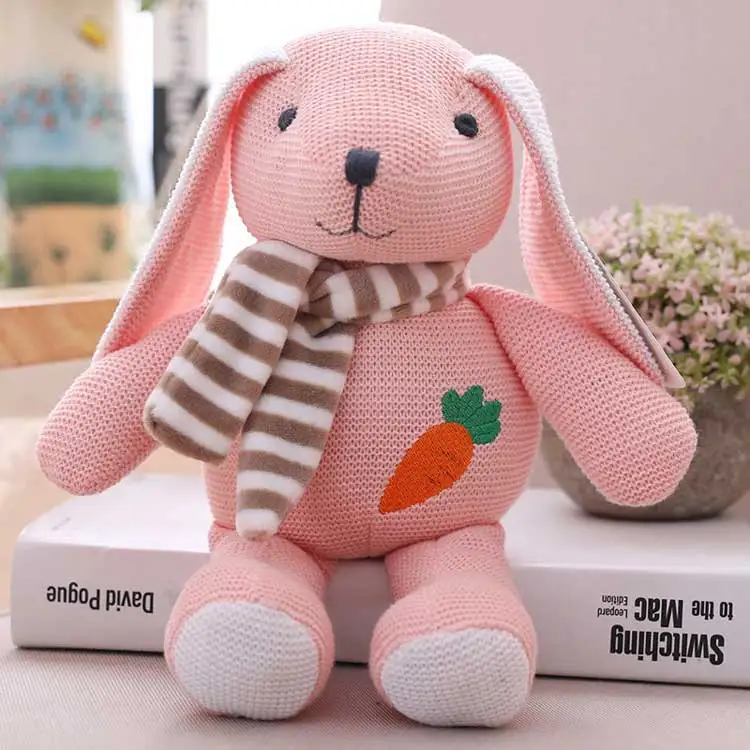 Pink Rabbit Новинка, вязанная шерсть, мягкие игрушки животных для малышей, мягкая плюшевая игрушка с рисунком медведя, собаки, руббит, разглаживающая Успокаивающая кукла для малышей, младенцев, детей - Цвет: Pink Rabbit