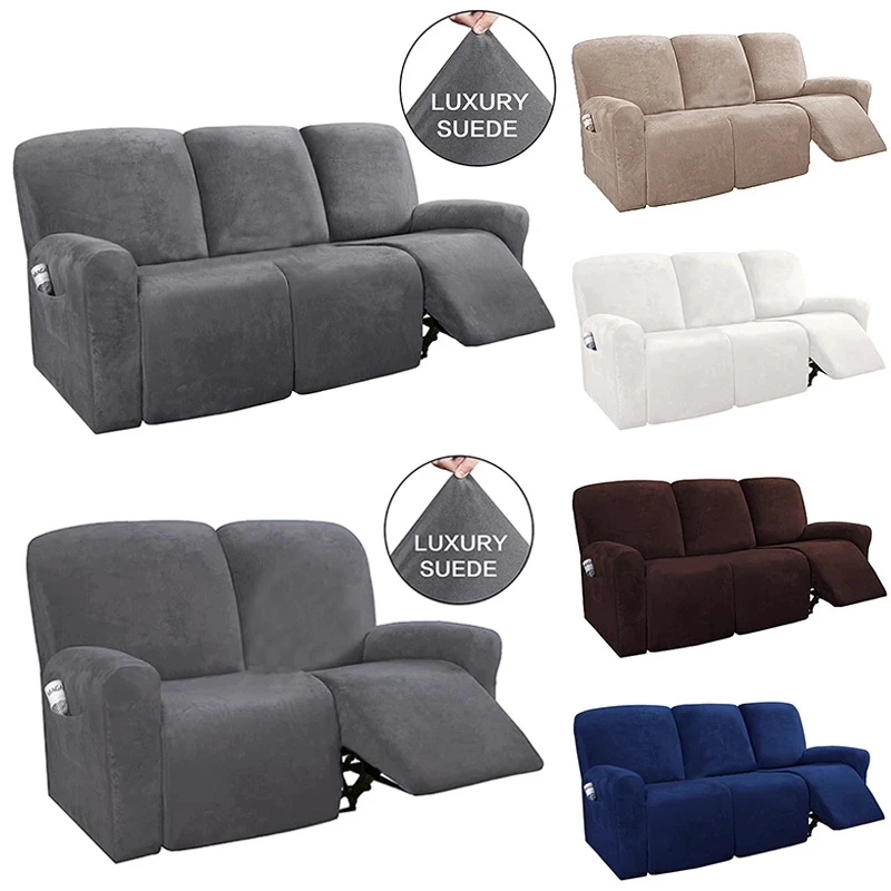 

2-3 Seater All-inclusive Recliner Sofa Cover Non-slip Massage Sofa Cover Elastic Recliner Case Suede Couch Relax Armchair Cover