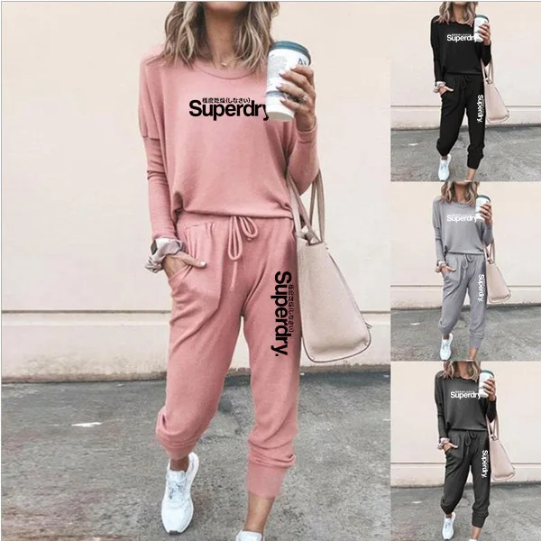 

Women's Casual Suit Women Letter Print Sweatsuit Set Streetwear Tracksuit Two Piece Set Tops+Pants for Female Casual Suits