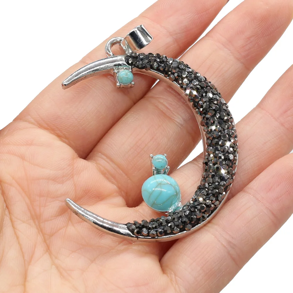 

1pcs Natural Stone Moon Shape Turquoises Pearl Charm Pendant for DIY Necklace Earrings Jewelry Making Jewelry Gift Size 45x57mm
