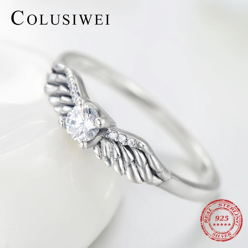 Женское кольцо с перьями и крыльями Colusiwei серебряное Сверкающее из стерлингового