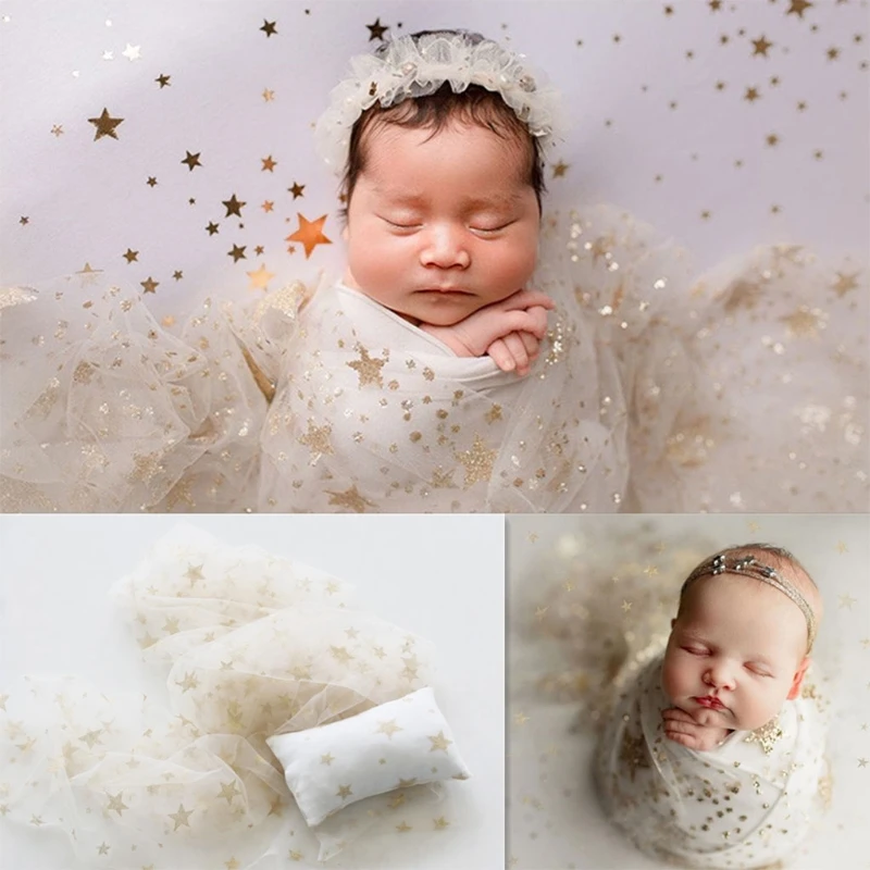 

03KD 2 Pcs Baby Receiving Blanket+Pillow Set Infants Swaddling Wrap Newborn Photography Props Photo Shooting Accessory