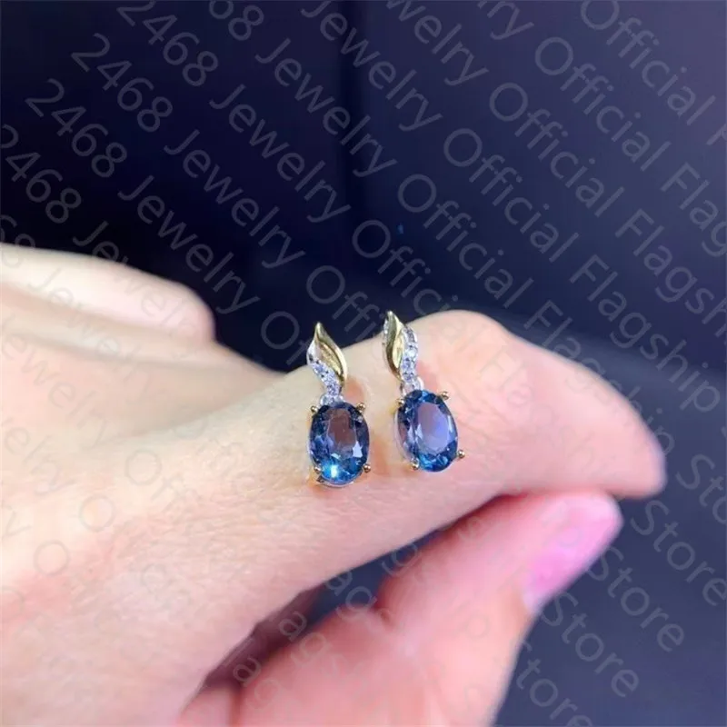 

New style natural topaz earrings, 925 silver inlaid natural topaz women's earrings, luxurious atmosphere