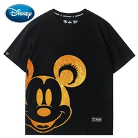 disney cute mickey mouse cartoon gold chemical foiled fabric cotton unisex women t shirt o neck short sleeve tee tops 6 colors