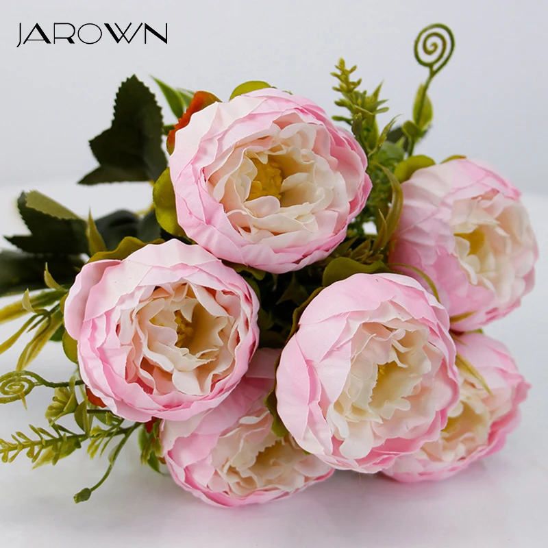 Искусственные шелковые цветы JAROWN 6 головок Букет пионов свадебные и домашние