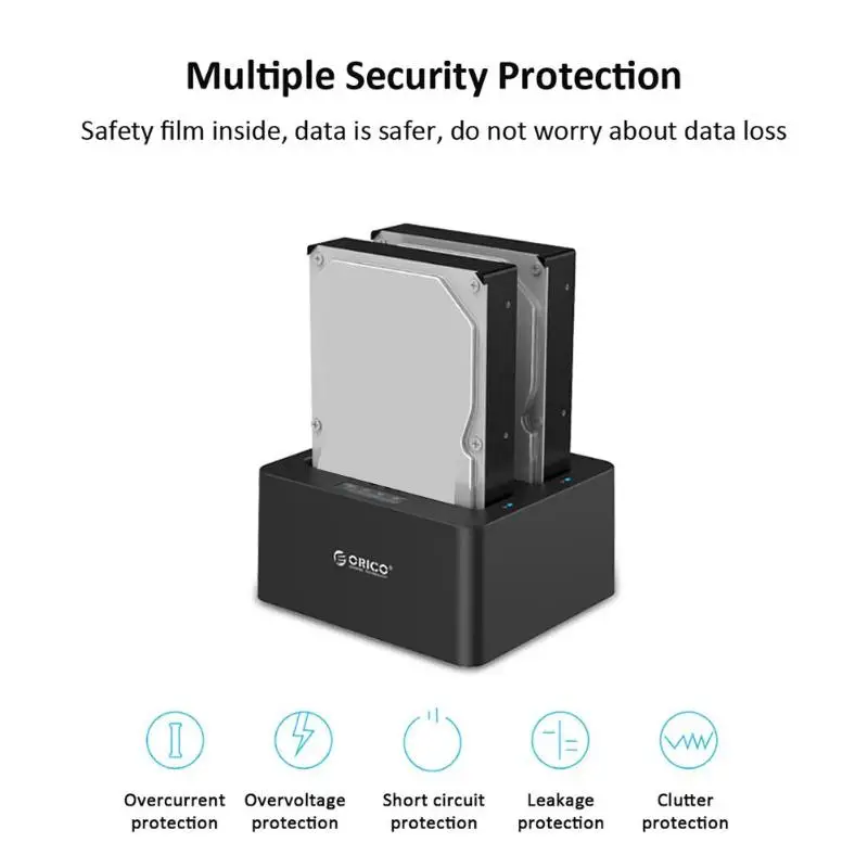 ORICO 2 отсека SATA для USB 3,0 док-станция для жесткого диска автономная копия передачи данных USB 3,0 Корпус чехол док-станция для 2,5/3,5 SSD HDD