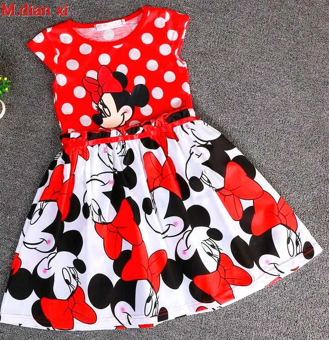 Girls Dress 2019 New Girl Cartoon Minnie Dot Summer Sleeveless Bow Cotton Vest Baby Clothes | Детская одежда и обувь