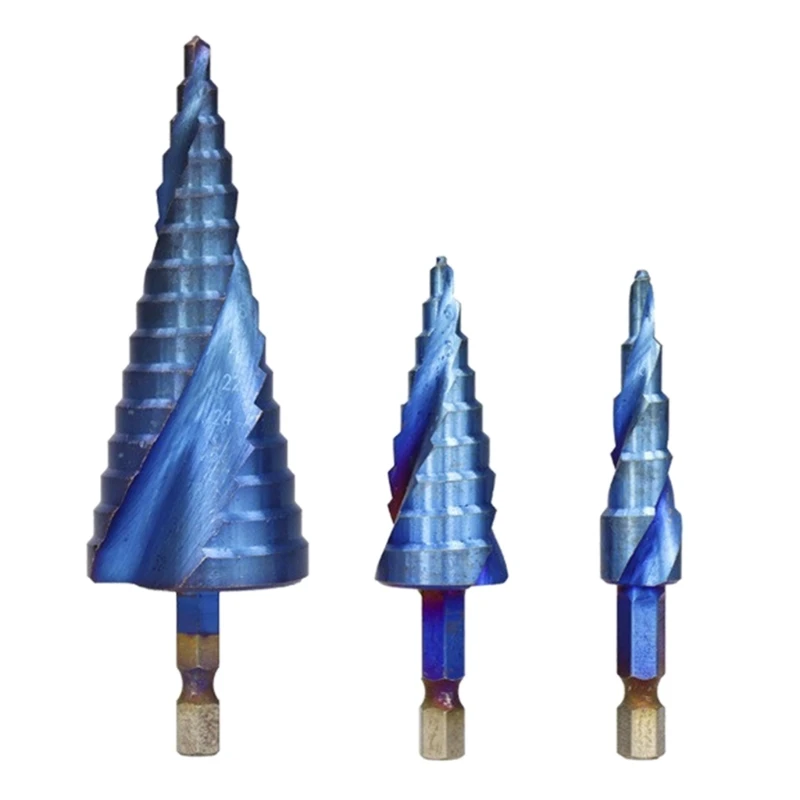 

3Pcs/set HSS Nano Blue Coated Step Drill Bit Wood Hole Cutter Step Cone Drill 4-12 4-20 4-32