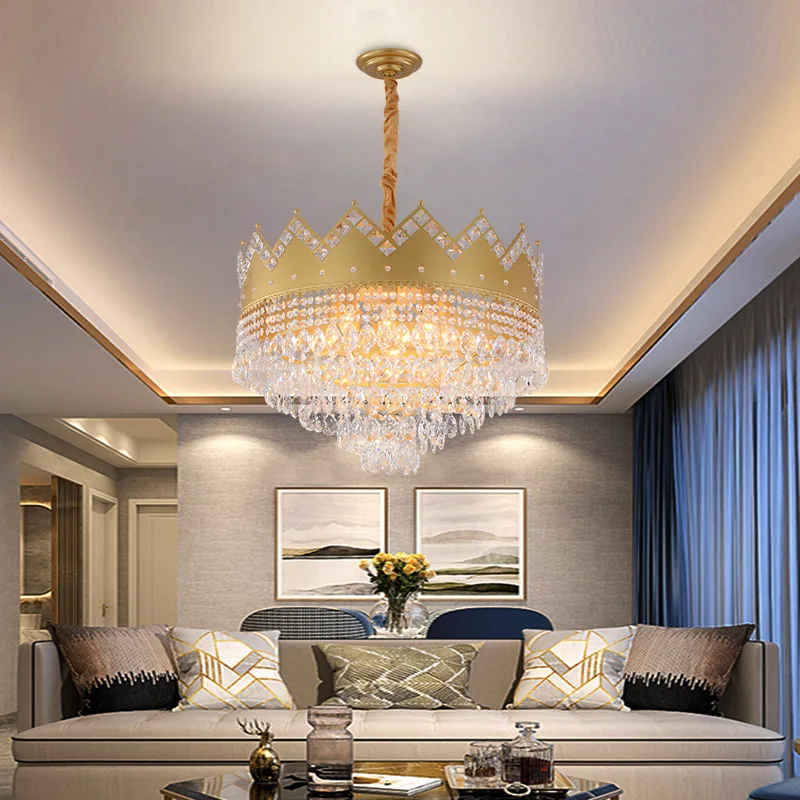 French Pastoral Creative Golden Crystal Living Room Chandelier Dining Bedroom Entrance Round Crown Lamps | Лампы и освещение