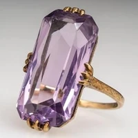 gorgeous female long shape purple finger ring luxury big crystal zircon stone ring for women yellow gold promise engagement ring