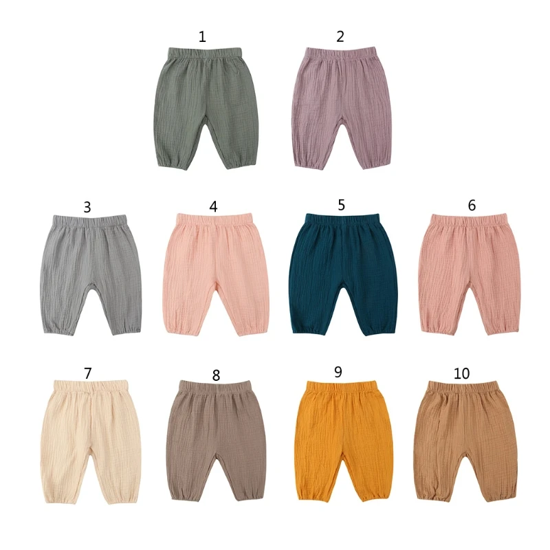 

Baby Wrinkle Cotton Bloomers Solid Color Casual Eelastic Harem Long Pants Soft Loose Trousers for Toddler Kids