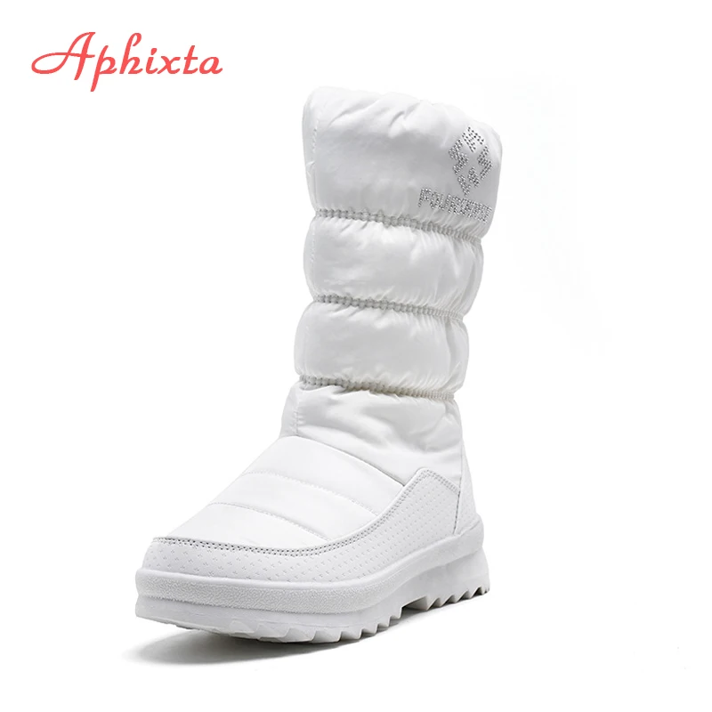 

APHIXTA Mid-calf Thick fur Winter Snow Boots Women Warm Zipper Snow BootS Woman Zip Crystal Platform Plaush Furry Shoes Women