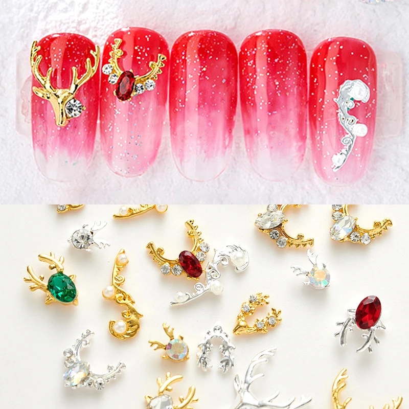 8 шт./компл. ногтей Стразы Красочные Рождественские рога серии разнообразные