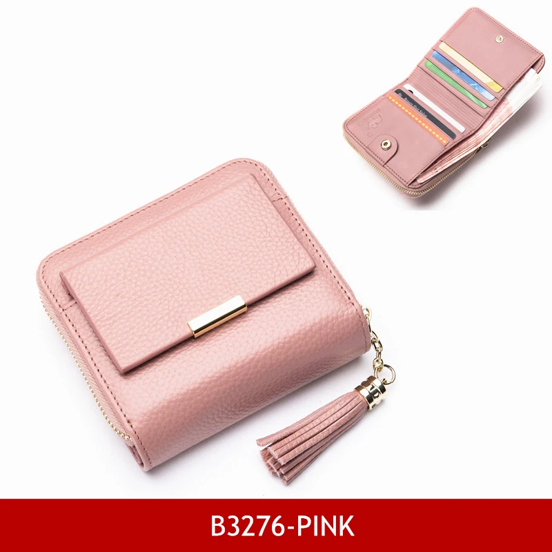 B3276-pink Женский кошелек BISON из джинсовой кожи на молнии, кошелек с карманом для монет, Женский Короткий держатель для карт carteira feminina B3276 - Цвет: B3276-pink