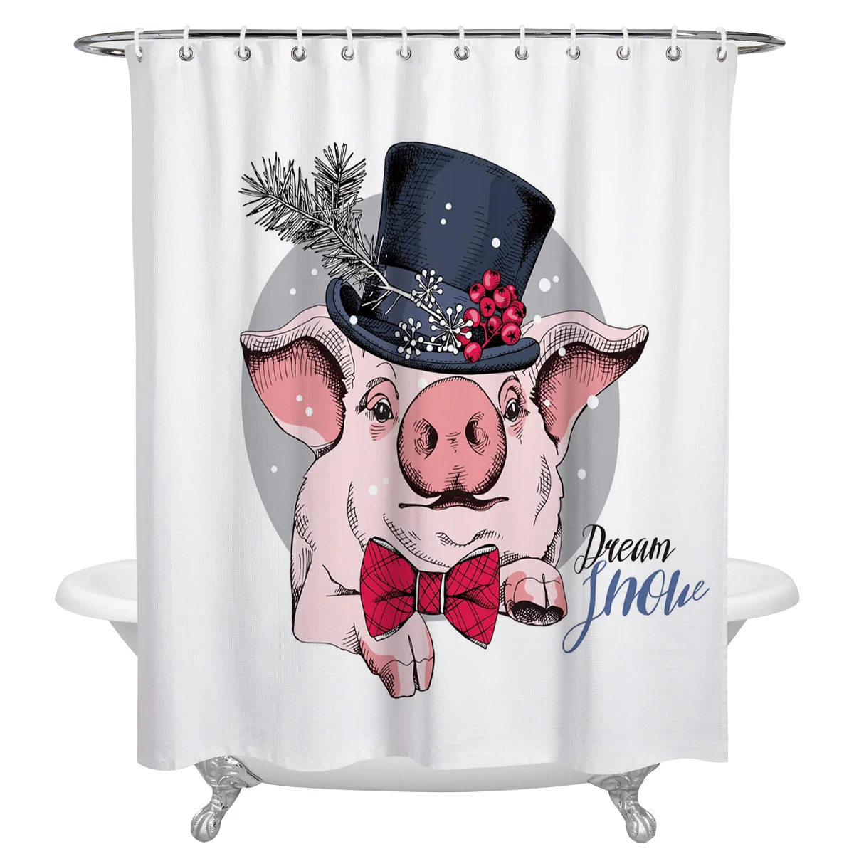 Милая Свинья с галстуком шляпа животное Водонепроницаемая занавеска для душа s