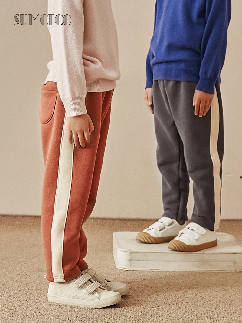 Детские плотные вельветовые брюки SUMCICO свободные для школьной формы теплые на