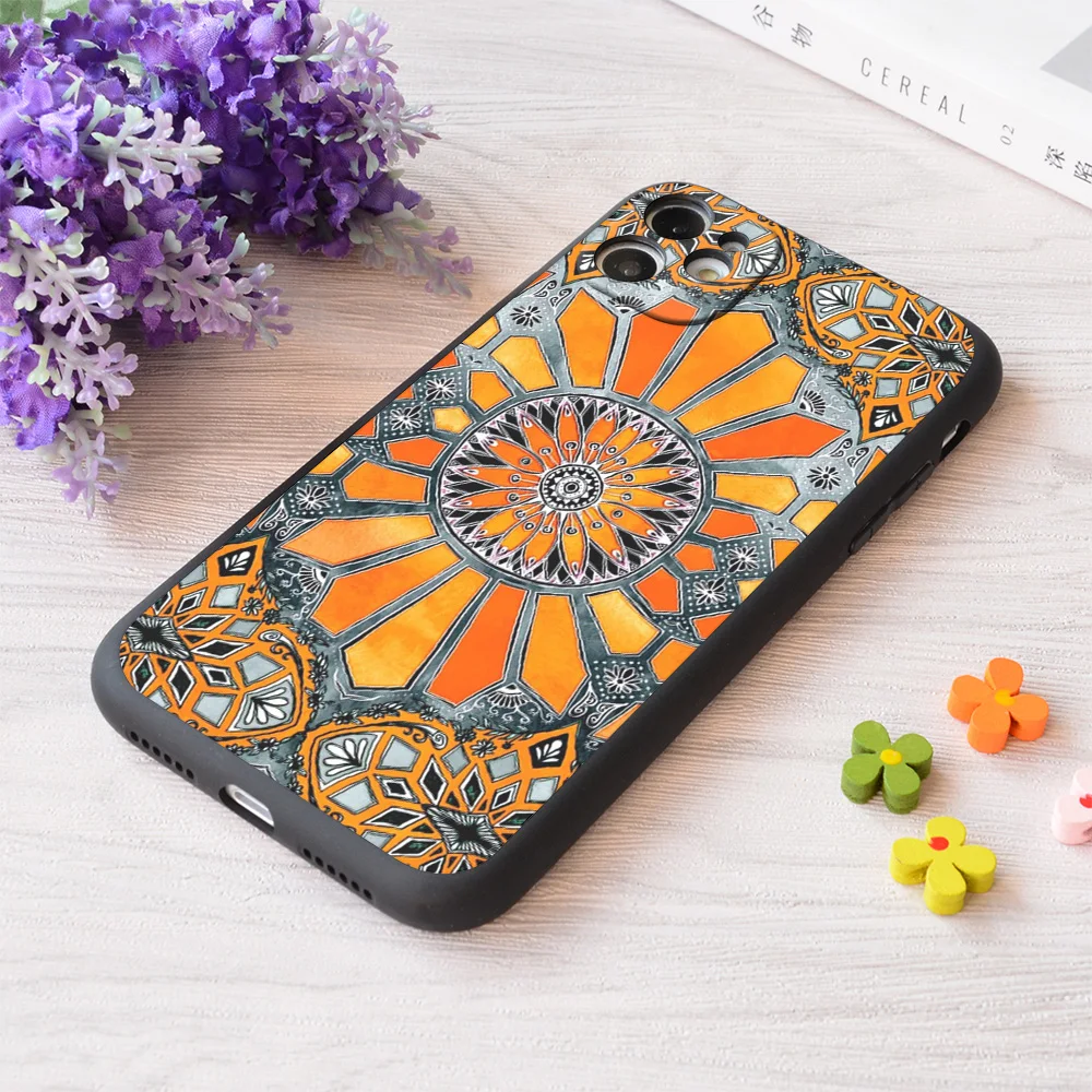 

For iPhone Celebrating The 70's Tangerine Orange Watercolor On Grey Print Soft Matt Apple Case