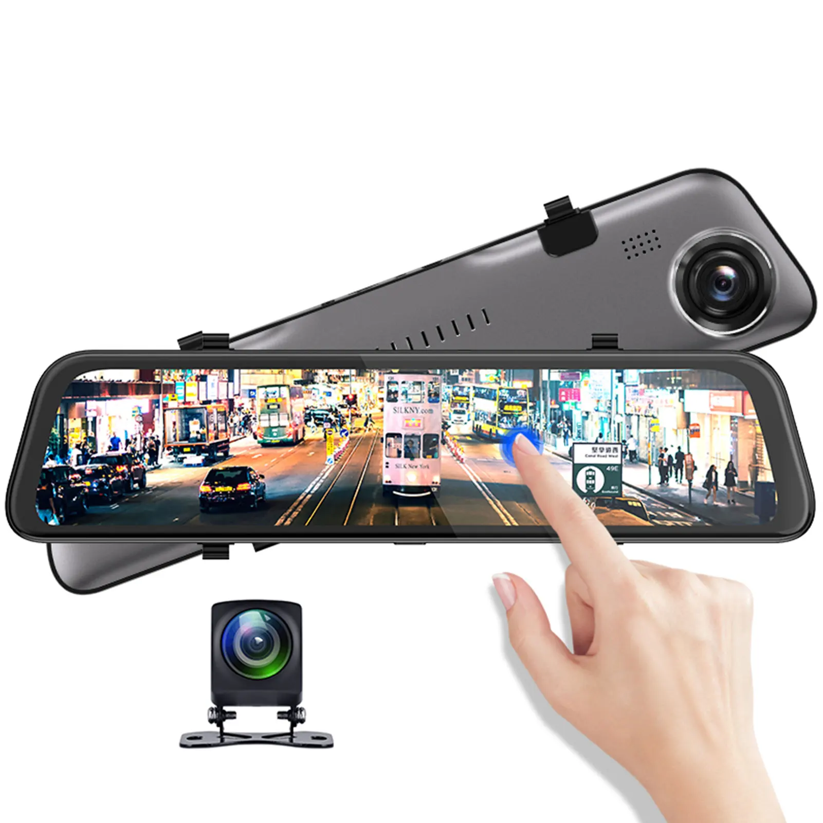 

S11 12-Inch Car DVR G-Sensor Touch Screen Rearview Mirror Dash Camera Front & Rear Camera Stream Media Dual Lens Video Recorder