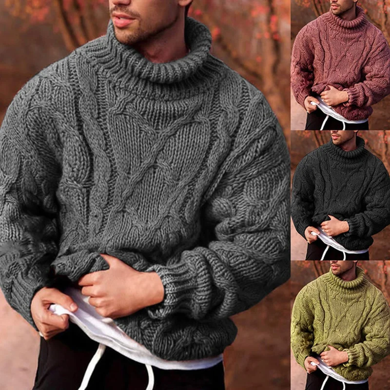 

Демисезонный мужской свитер-водолазка FAKUNTN, теплый вязаный джемпер, уличная одежда, повседневные свободные пуловеры