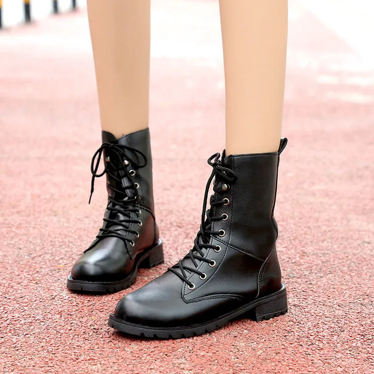 

Boots for Women Black Large Size Fleeces Motorcycle Boots Increase Comfortable Leather Boots Women Spring 2019 New