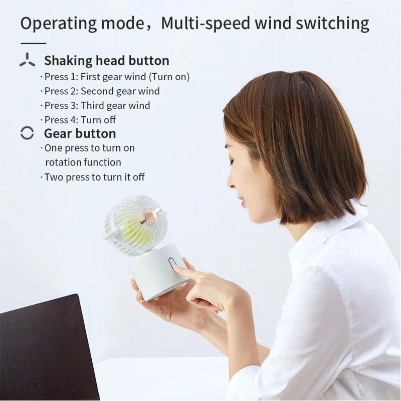 

Mini Desktop Fan Portable USB Charging 3 Speed Settings Air Cooler 80 Degree Auto Rotation for Student Dormitory Home Office Use