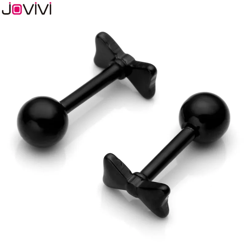 Jovivi 16G серьги-гвоздики из нержавеющей стали с бантом спиральный для хряща Бар пирсинг для пупка штанга серьги для пирсинга