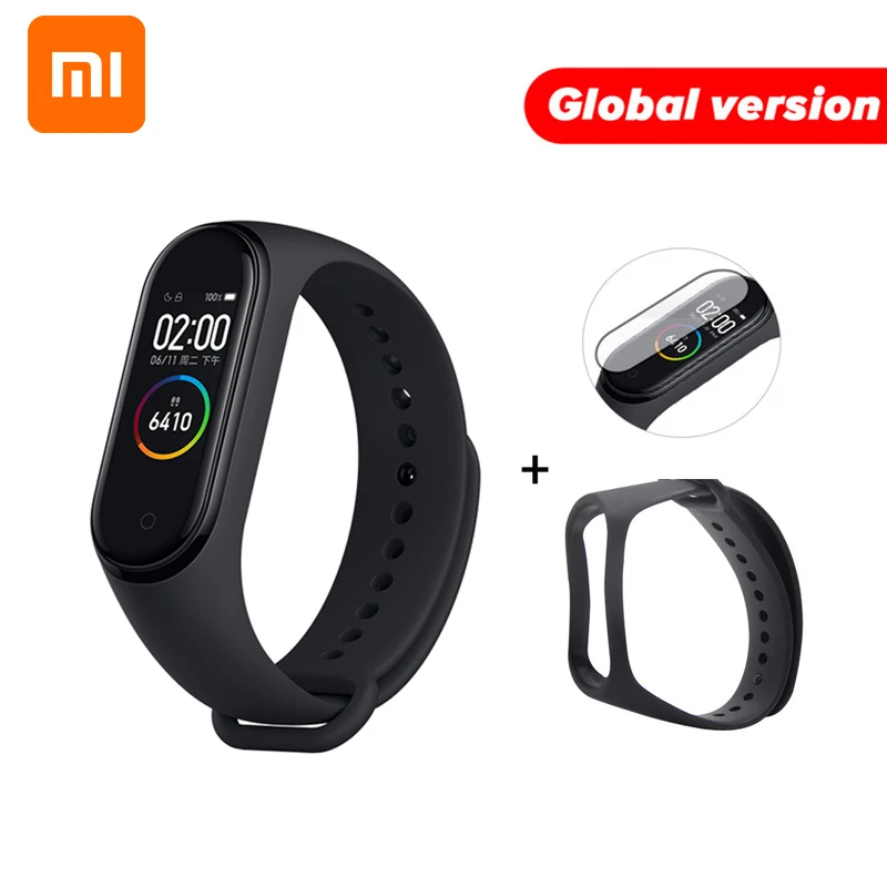 Global Black N Film Xiaomi mi Band 4 глобальная версия цветной экран Смарт-Браслет фитнес-трекер mi Band 4 браслет Bluetooth водонепроницаемый для IOS/Android - Цвет: Global Black N Film
