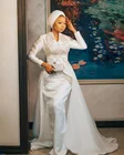 Мусульманское свадебное платье-Русалка со съемным шлейфом, новинка 2022, свадебное платье с длинным рукавом, пуговицами сзади для невесты