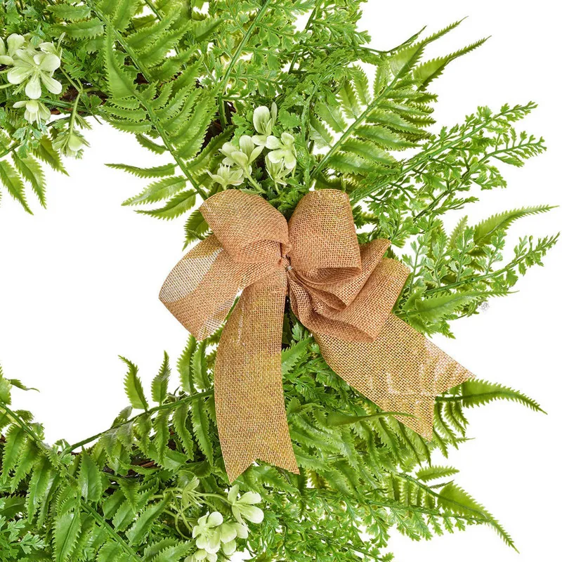 

19.6 inch Wreath for Front Door with Knotted Bow, Handcrafted Wicker Rattan Loop Frame - Faux Home Decorative Display - Rustic,