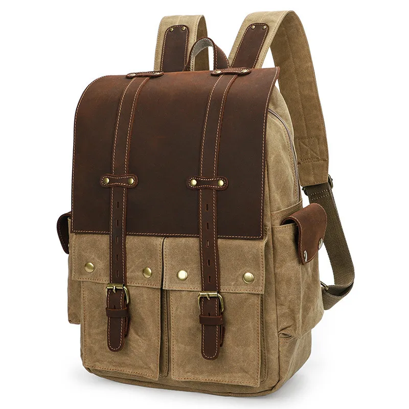 Модные Ретро Мужские CanvasBookbag большой емкости 15 дюймов компьютер открытый Crazy Horse