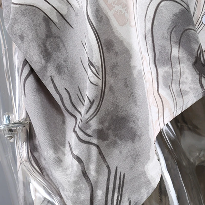 

CHICEVER Print Shirt For Women Lapel Short Sleeve Casual Strped Hit Color Blouses Female Fashion Clothing 2021 Summer New Style