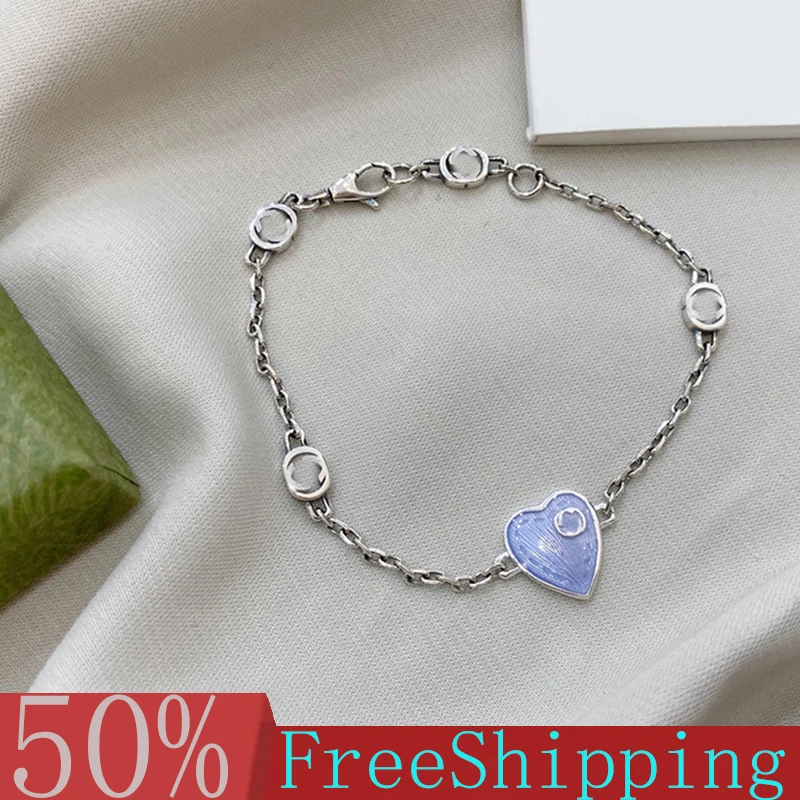

925 Sterling Silver Luxury Brand High Quality Red Heart Bracelet Necklace Couple Men And Women Styles